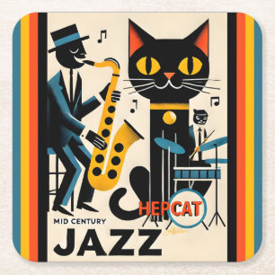 Mittelalterliche Jazz-Zeitalter HepCat Black Cat Rechteckiger Pappuntersetzer