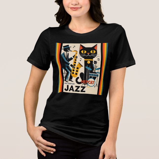 Mittelalterliche Jazz-Zeitalter HepCat Black Cat Tri-Blend Shirt (Vorderseite)