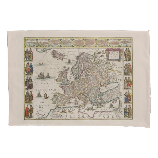 Mittelalterliche Karte Europas (von Willem Blaeu) Kissenbezug (Vorderseite-Links)