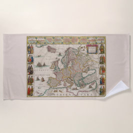 Mittelalterliche Karte Europas (von Willem Blaeu) Strandtuch