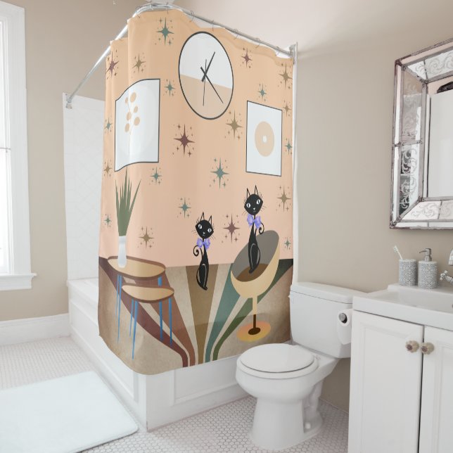 Mittelalterliche Katze Mitte des Jahrhunderts Mode Duschvorhang (Beispiel)