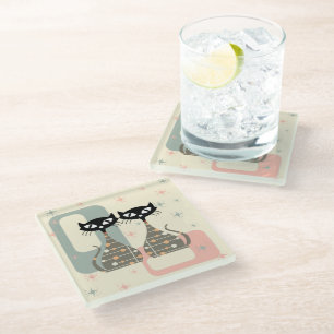 Mittelalterliche Katze Mitte des Jahrhunderts Mode Glasuntersetzer