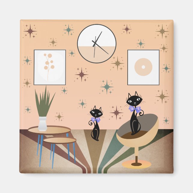 Mittelalterliche Katze Mitte des Jahrhunderts Mode Magnet (Vorne)