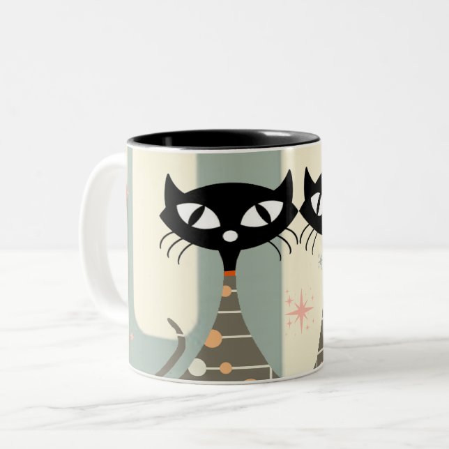 Mittelalterliche Katze Mitte des Jahrhunderts Mode Zweifarbige Tasse (Vorderseite Links)