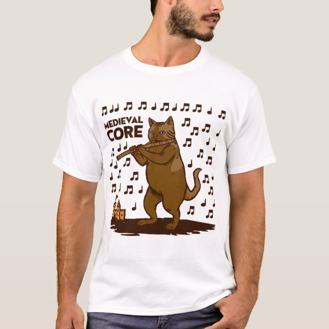 Mittelalterliche Katzen-Comedy-Flötenkunst T-Shirt (Vorderseite)