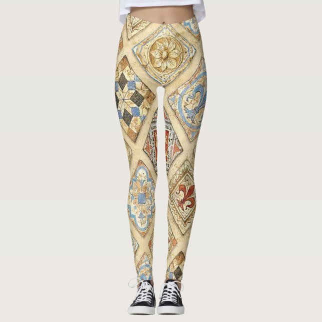 Mittelalterliche Keramik Kronen Lilie Leggings (Vorderseite)