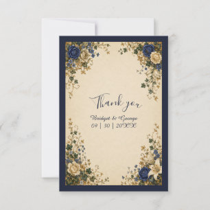 Mittelalterliche königliche blaue botanische Flora Dankeskarte