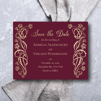 Mittelalterliche königliche Rose Hochzeit retten d Save The Date