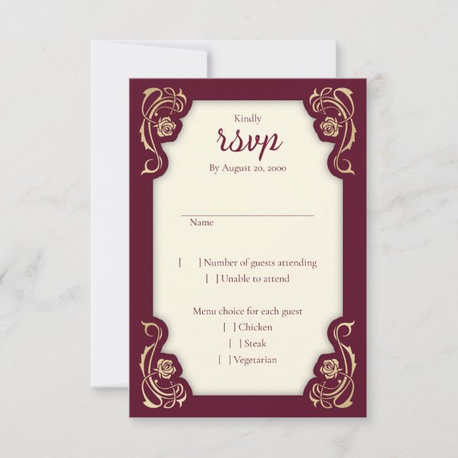 Mittelalterliche Königliche Rose Hochzeit RSVP-Kar RSVP Karte (Vorderseite)
