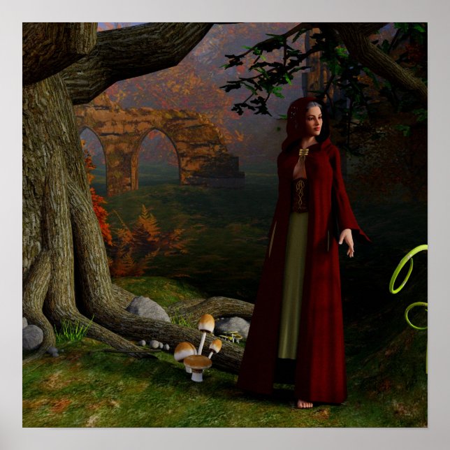 Mittelalterliche Lady Fantasy Art Forest Poster (Vorne)