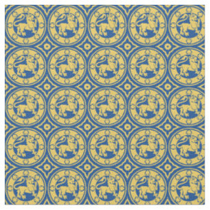 Mittelalterliche Löwen, blau gelb Stoff