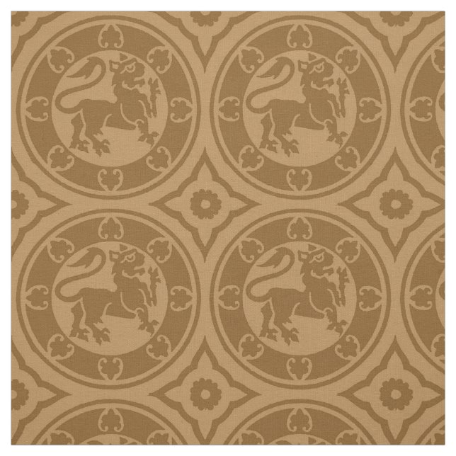 Mittelalterliche Löwen, Burnt Caramel Stoff (Muster)