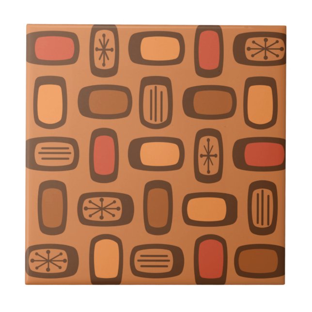 Mittelalterliche MCM gerundete Rechtecke Burnt Ora Fliese (Vorderseite)