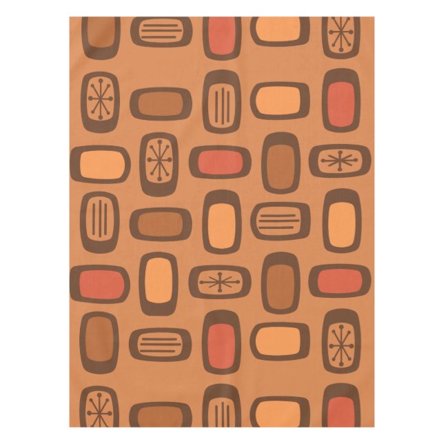 Mittelalterliche MCM gerundete Rechtecke Burnt Ora Tischdecke (Vorderseite)