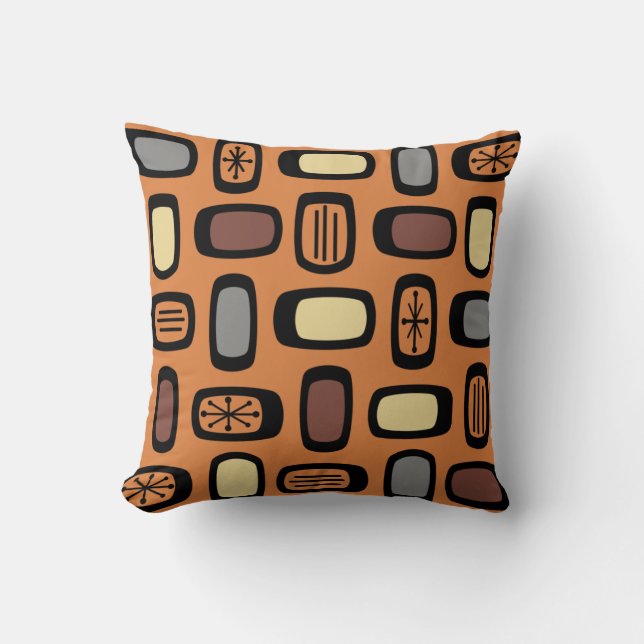 Mittelalterliche MCM Rundrechtecke Orange Brown Kissen (Vorderseite)