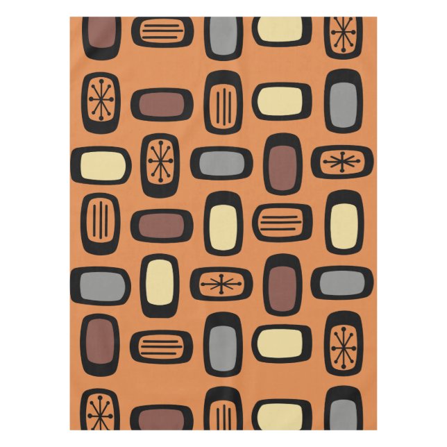 Mittelalterliche MCM Rundrechtecke Orange Brown Tischdecke (Vorderseite)