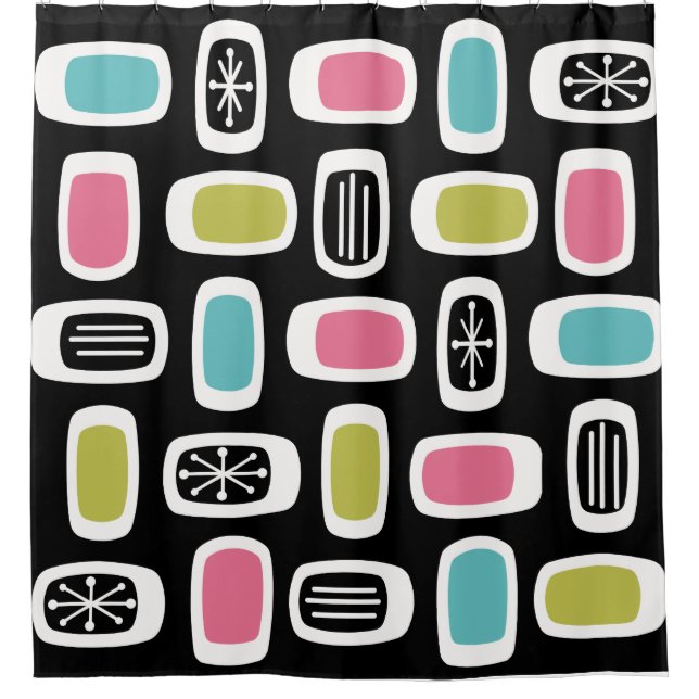 Mittelalterliche MCM Rundrechtecke schwarz farbig Duschvorhang (Vorderseite)