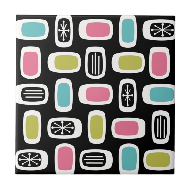 Mittelalterliche MCM Rundrechtecke schwarz farbig Fliese (Vorderseite)