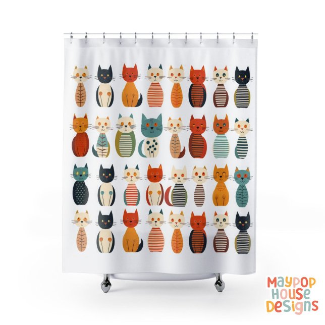 Mittelalterliche Mittelröhre Atomkatzenrosa Duschvorhang (whimsical cat shower curtain)