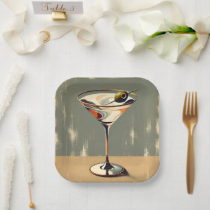 Mittelalterliche Moderne 1 Olive Martini Malerei Pappteller