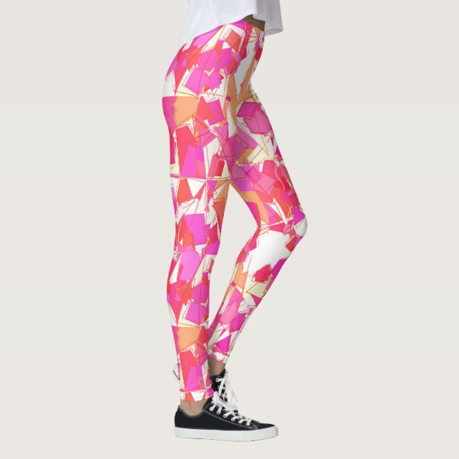 Mittelalterliche Moderne Abstrakt, Fuchsia, Coral  Leggings (Rechts)