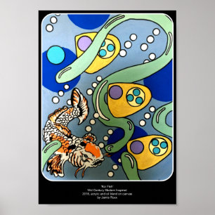 Mittelalterliche moderne Abstrakte Koi Fish Gemäld Poster