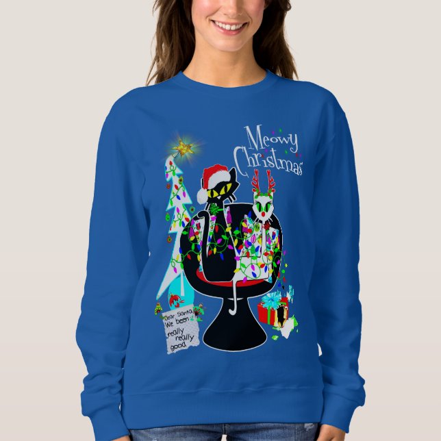 Mittelalterliche moderne Atomkatze Meowy Weihnacht Sweatshirt (Vorderseite)