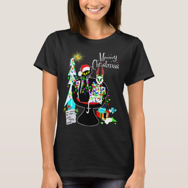 Mittelalterliche moderne Atomkatze Meowy Weihnacht T-Shirt (Vorderseite)