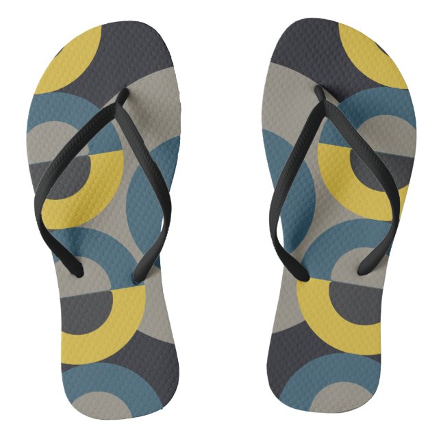 Mittelalterliche Moderne blaugelbe Gunmetall Flip Flops (Fußbett)