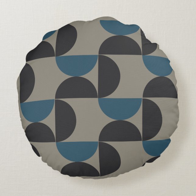 Mittelalterliche Moderne Blaugraue Gunmetall Rundes Kissen (Rückseite)