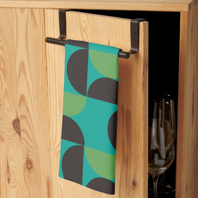 Mittelalterliche Moderne Braun Grün und Türkis Geschirrtuch (Drittel gefaltet)