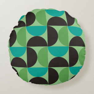 Mittelalterliche Moderne Braun Grün und Türkis Rundes Kissen