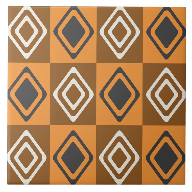 Mittelalterliche moderne Diamanten Orange Brown Fliese (Vorderseite)