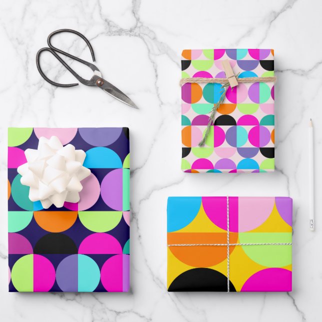 Mittelalterliche moderne farbenfrohe Zirkel Geomet Geschenkpapier Set (Vorderseite)