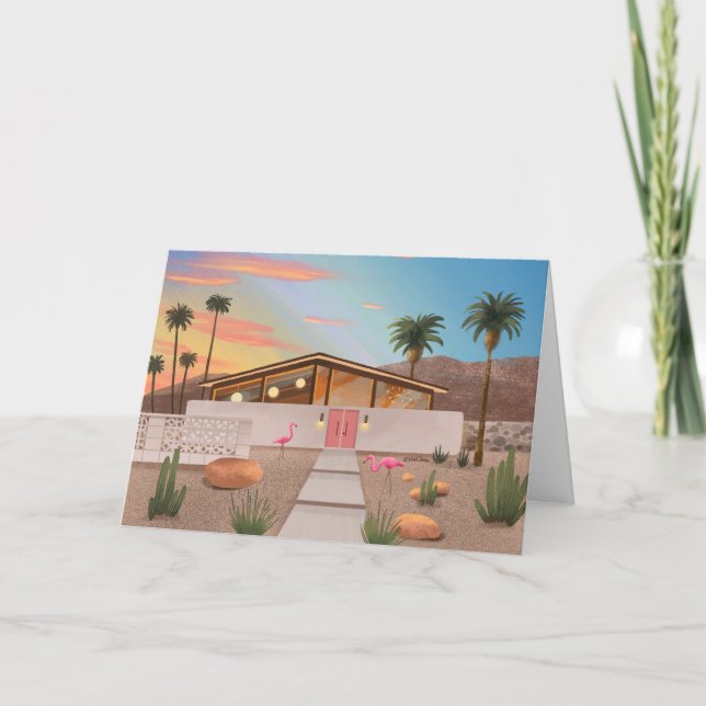 Mittelalterliche moderne Flamingo House Blank Card Karte (Vorderseite)