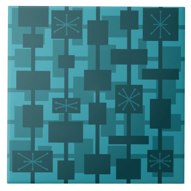Mittelalterliche moderne geometrische Aquamarin Fliese (Vorderseite)