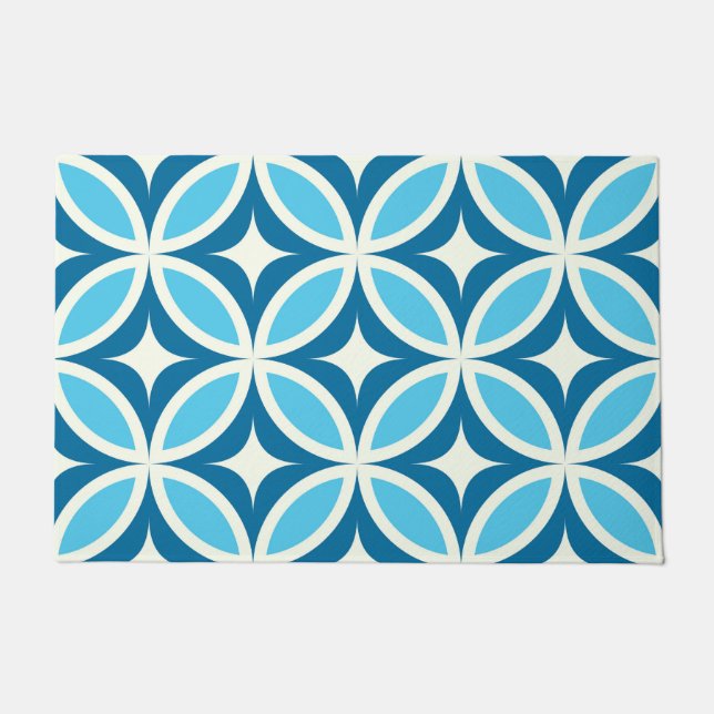 Mittelalterliche moderne geometrische blaue Muster Fußmatte (Vorderseite)