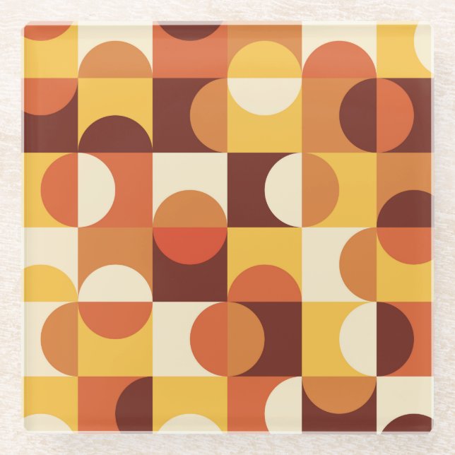 Mittelalterliche Moderne Halbkreise gelb und orang Glasuntersetzer (Vorderseite)