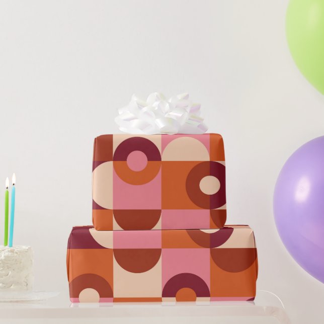 Mittelalterliche moderne Halbkreise rosa braun ora Geschenkpapier (Partygeschenke)