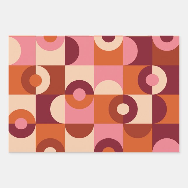 Mittelalterliche moderne Halbkreise rosa braun ora Geschenkpapier Set (Vorderseite)