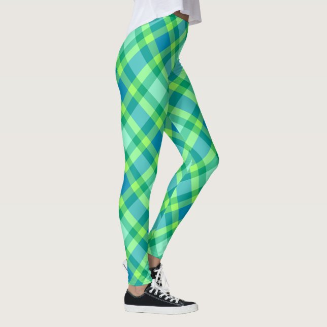 Mittelalterliche Moderne Kariert - Jade grün und b Leggings (Rechts)