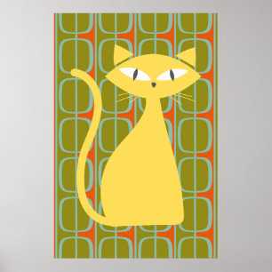 Mittelalterliche moderne Katze über geometrisches  Poster