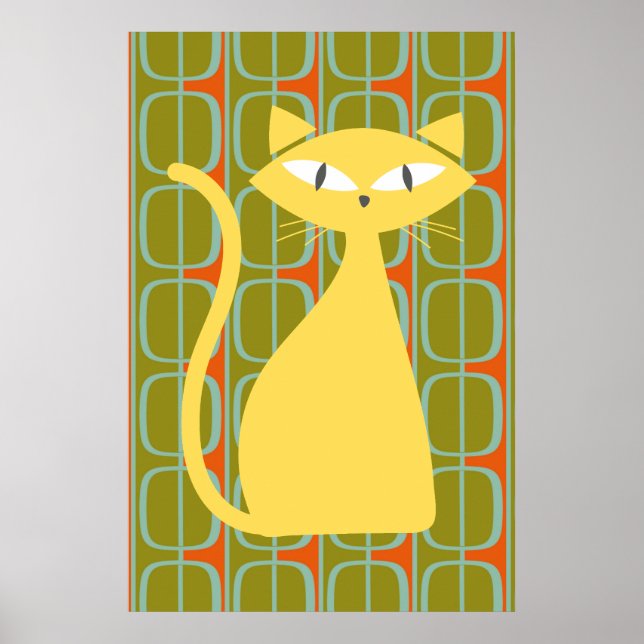 Mittelalterliche moderne Katze über geometrisches  Poster (Vorne)