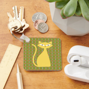 Mittelalterliche moderne Katze über geometrisches  Schlüsselanhänger