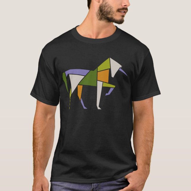 Mittelalterliche moderne, mächtige Einhorn Tangram T-Shirt (Vorderseite)