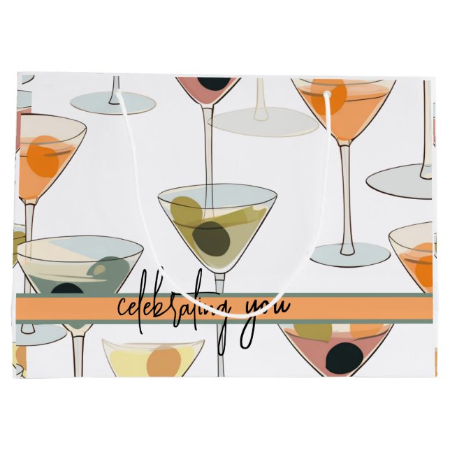 Mittelalterliche Moderne Martini-Oliven und Gläser Große Geschenktüte (Rückseite)
