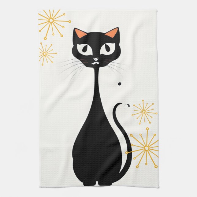Mittelalterliche moderne MCM Coole schwarze Katze Geschirrtuch (Vertikal)