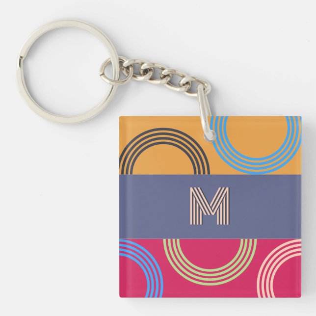 Mittelalterliche moderne Monogramm Multicolor-Abst Schlüsselanhänger (Vorderseite)