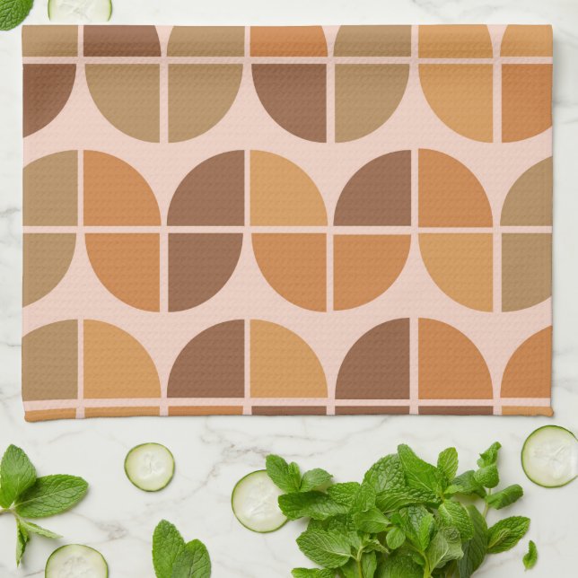 Mittelalterliche Moderne Muster orange braun Geschirrtuch (Gefaltet)