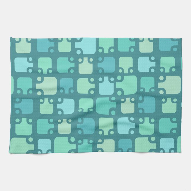 Mittelalterliche Moderne Muster Ozean Blau Geschirrtuch (Horizontal)
